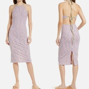 Lisa Says Gah Halter Tie Bodycon Midi Dress Size Medium Spacedye NWT